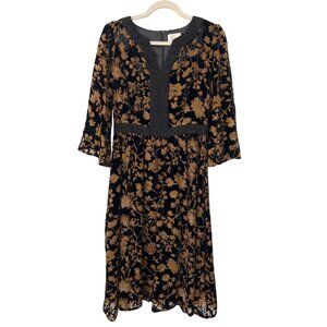 Salt Floral Burnout Velvet Midi Dress Size Small V Neck Black Gold Whimsigoth